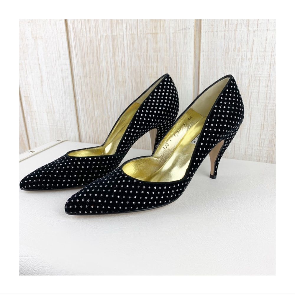 Walter‎ Steiger Black Velvet Evening Pumps w/Silver Glitter